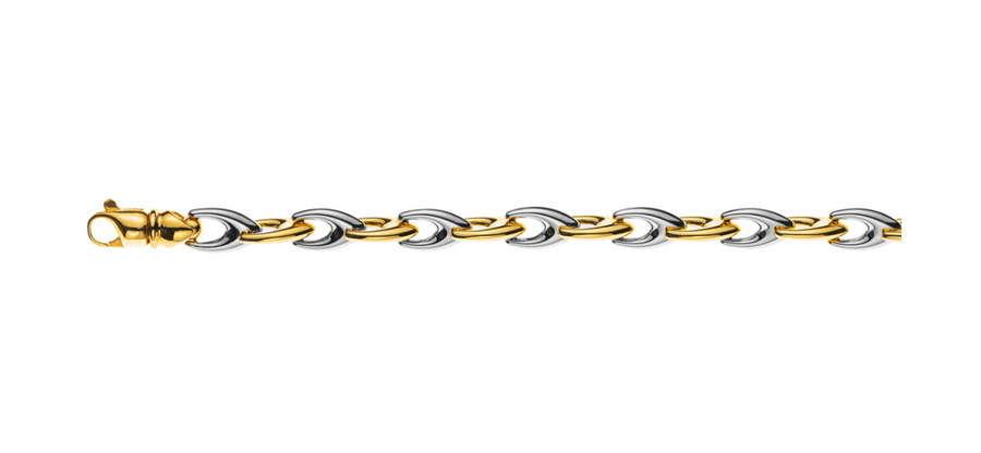 Bracelet Bicolor (Gelb-/Weissgold) 750, 19cm, V-Form, 6mm