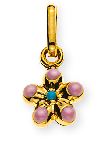 Anhänger Blume Gelbgold 375 rosa/hellblau emailliert, 6mm