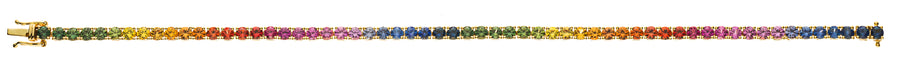 "Rainbow" Tennis-Armband Gelbgold 750 mit 60 runden Saphiren 6.19ct.