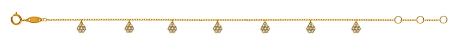 Armband Anker geschliffen Gelbgold 375, mit 7 "Blumen"-Anhängern, 19cm