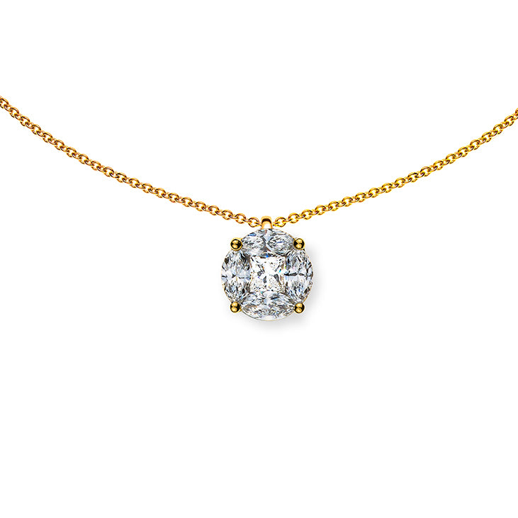 Collier Gelbgold 750, 45cm mit Brillanteinhänger, mit 4 Marquise Diamanten