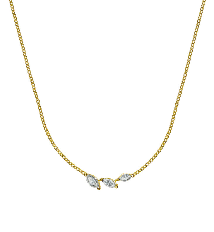 Collier Gelbgold 750, 45cm mit 3 Marquise Diamanten H SI 0.16ct.