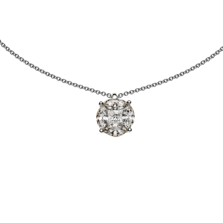 Collier Weissgold 750, 45cm mit Brillanteinhänger, mit 4 Marquise Diamanten