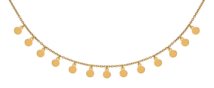 Collier Gelbgold 750 Rundanker, mit 13 Plättli-Anhänger poliert in 4mm, 45cm