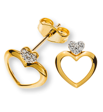 Ohrringe "Two Hearts" Gelbgold 750, mit 12 Brillanten H SI 0.04ct.