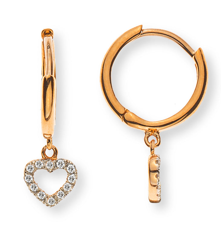 Scharnier-Kreolen "Open Heart" Rotgold 750, mit 24 Brillanten H SI 0.07ct.