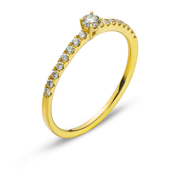 Ring Gelbgold 750 16 Brillanten H SI Total 0.15ct. & 1 Brillant H SI 0.10ct.