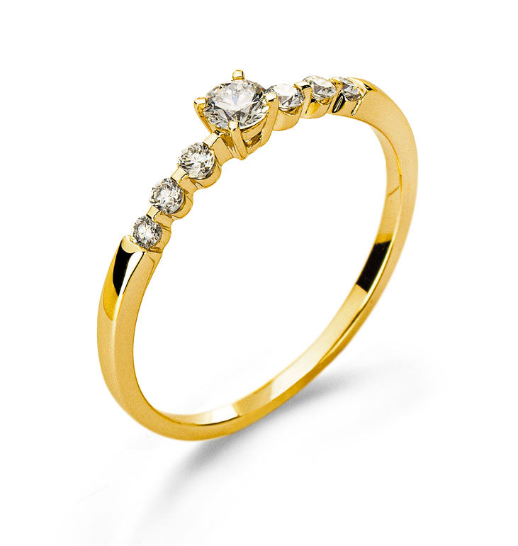 Ring Gelbgold 750 mit 6 Brillanten H SI Tot. 0.13ct. & 1 Brillant H SI 0.12ct.