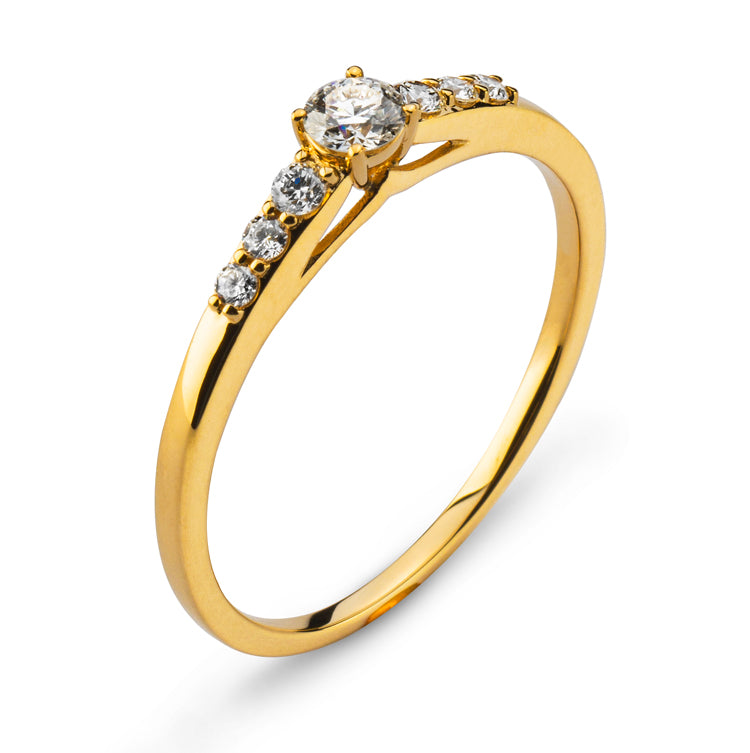 Ring Gelbgold 750 mit 6 Brillanten H SI Tot. 0.11ct. & 1 Brillant H SI 0.13ct.