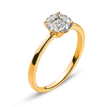 Ring Gelbgold 750 mit 4 Marquise Diamanten G VS 0.37ct. & 1 Princess Diamant