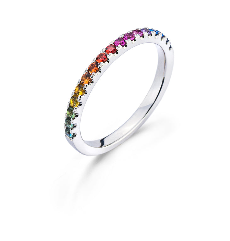 "Rainbow" Ring Weissgold 750 mit 17 runden Saphiren 0.42ct.