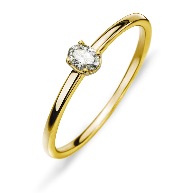 Solitär Ring Gelbgold 750, ovaler Diamant, H SI 0.13ct.