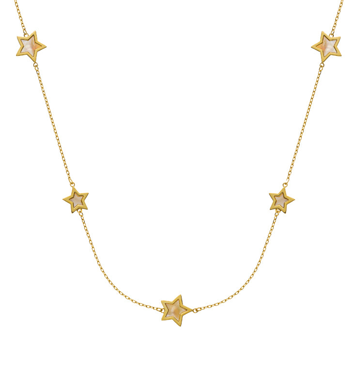 Collier Gelbgold 750 mit 5 Perlmuttsternenl 45cm